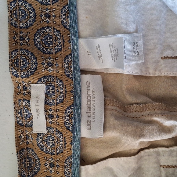 Liz Claiborne Tabitha All-Over Medallion Print Straight Leg Pants Tan Blue 10 - Picture 5 of 5